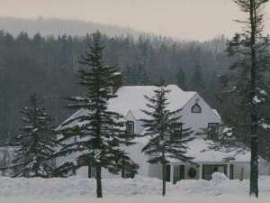 House with wreath, snow
