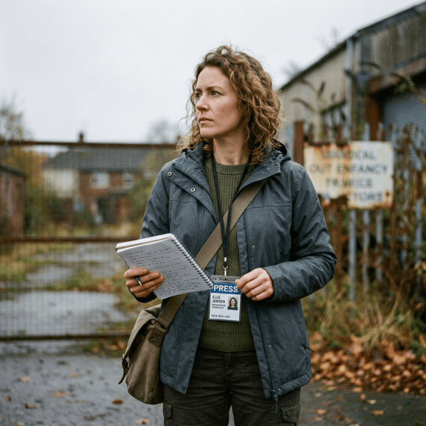 Investigative journalist with notebook and credentials