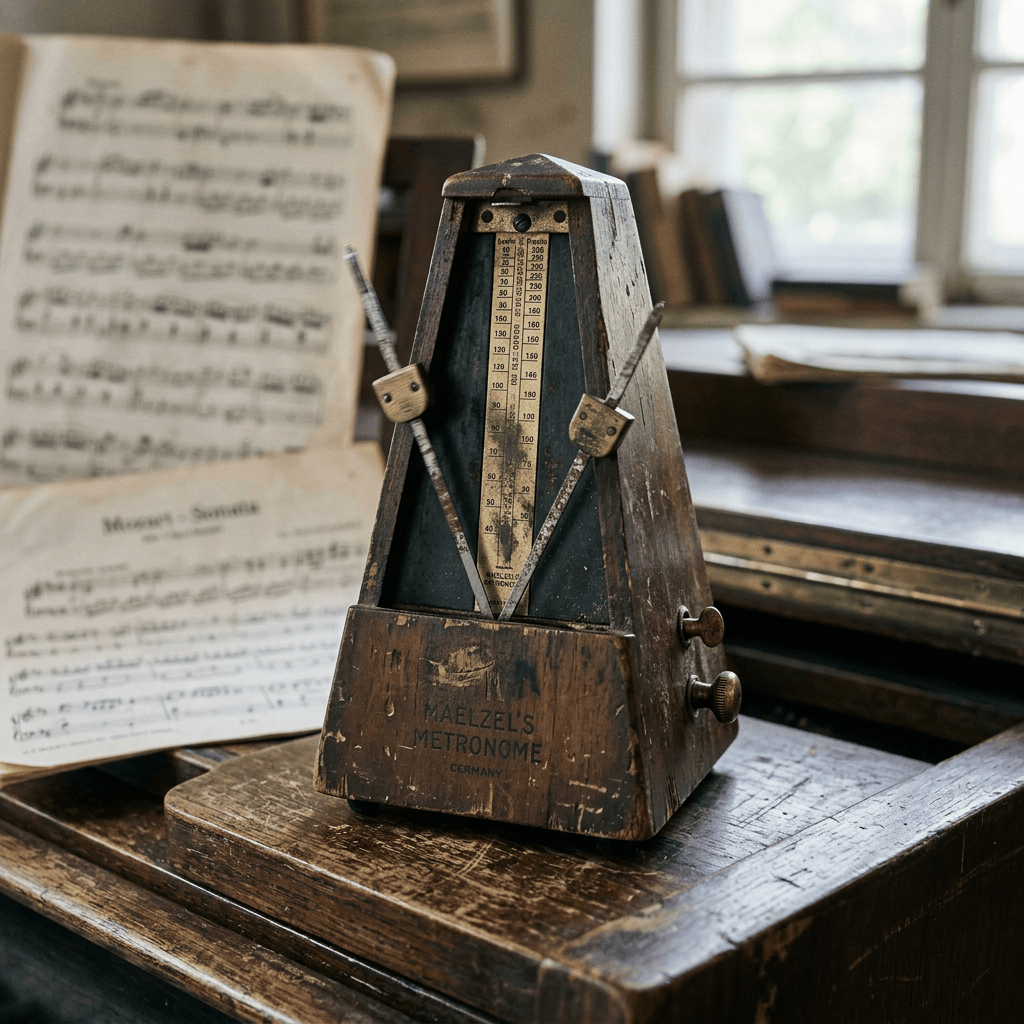 Worn-out metronome with aged surface